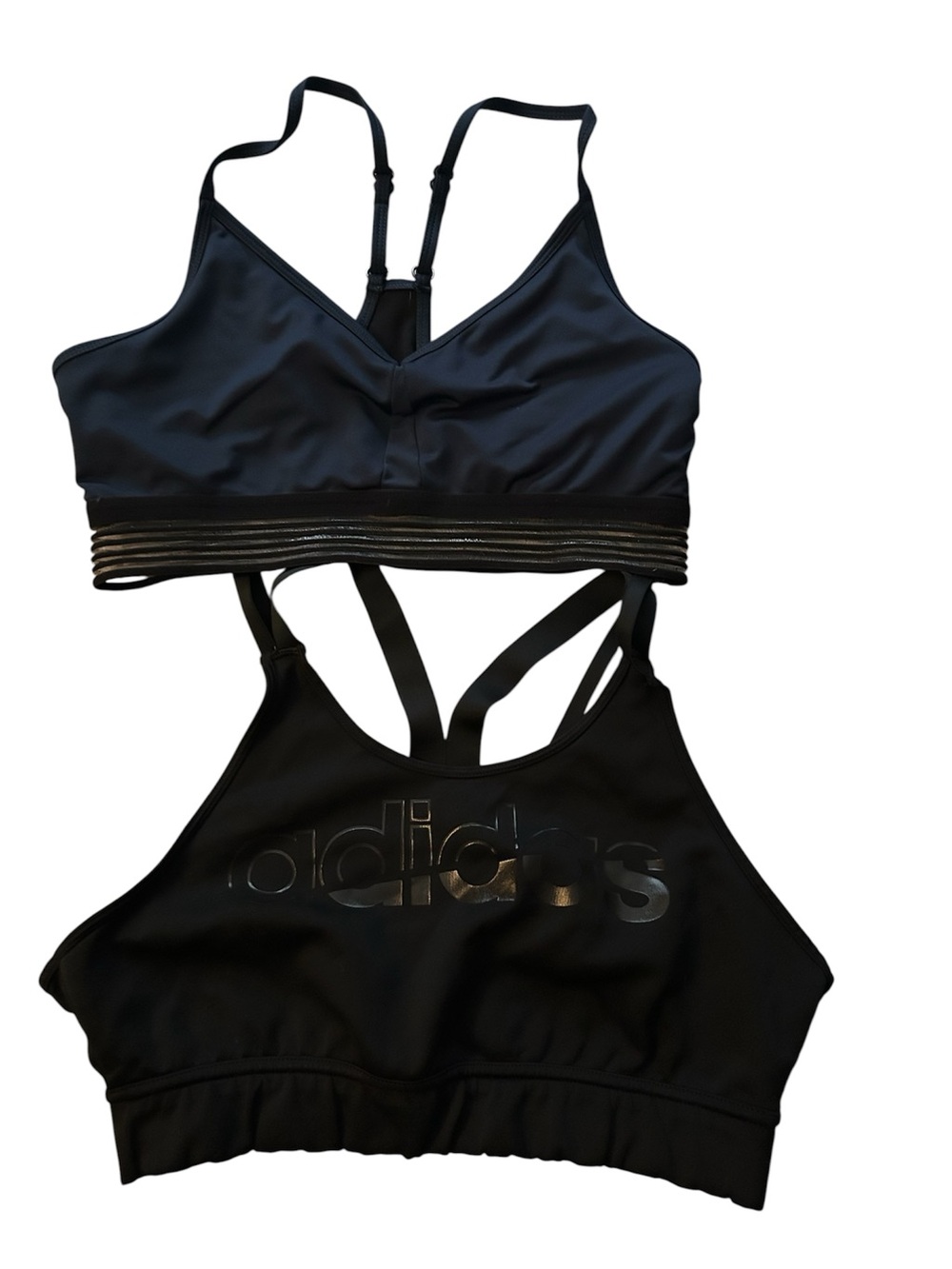 Two Women's Size Large Black Strappy Sports Bras